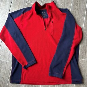 LLBean men’s XL tall quarter zip fleece top red/navy